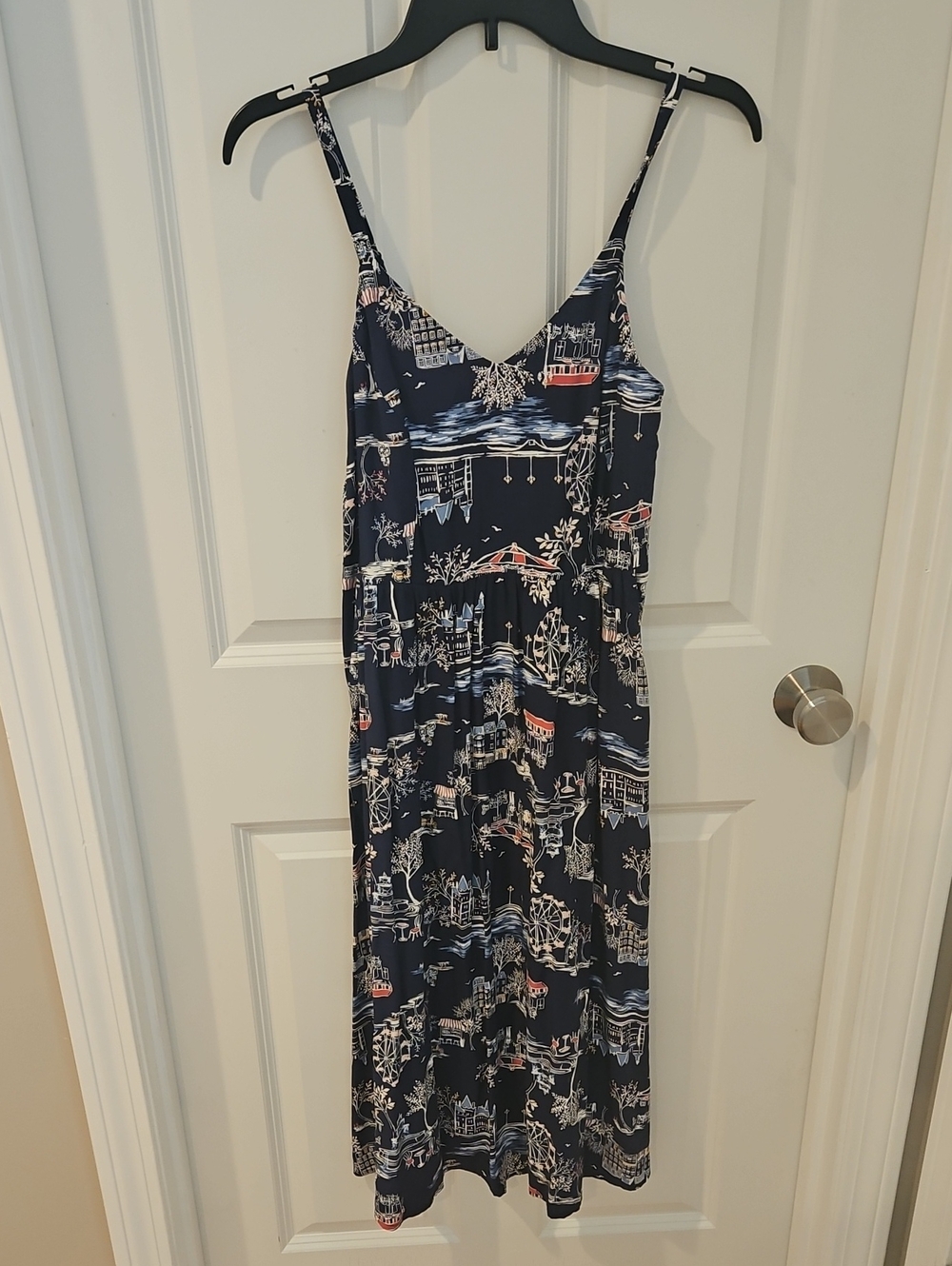 Navy Printed Spaghetti Strap Dress